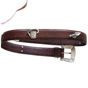 Talbots Gardening Charm Belt Womens Brown Leather Silver Buckle 81065016